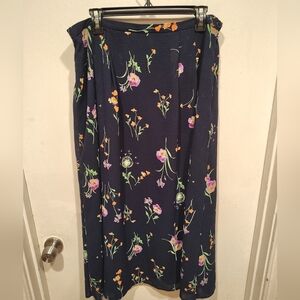 Talbots Navy Medium Multicolor Floral Midi Skirt Sz 16 Cottagecore Y2K Modest